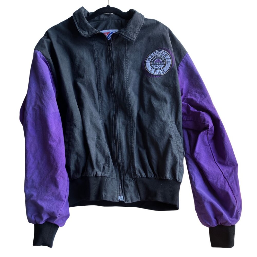 VTG 90s Colorado Rockies 1993 Inaugural Year Jacket Men's XL Black & Purple MLB